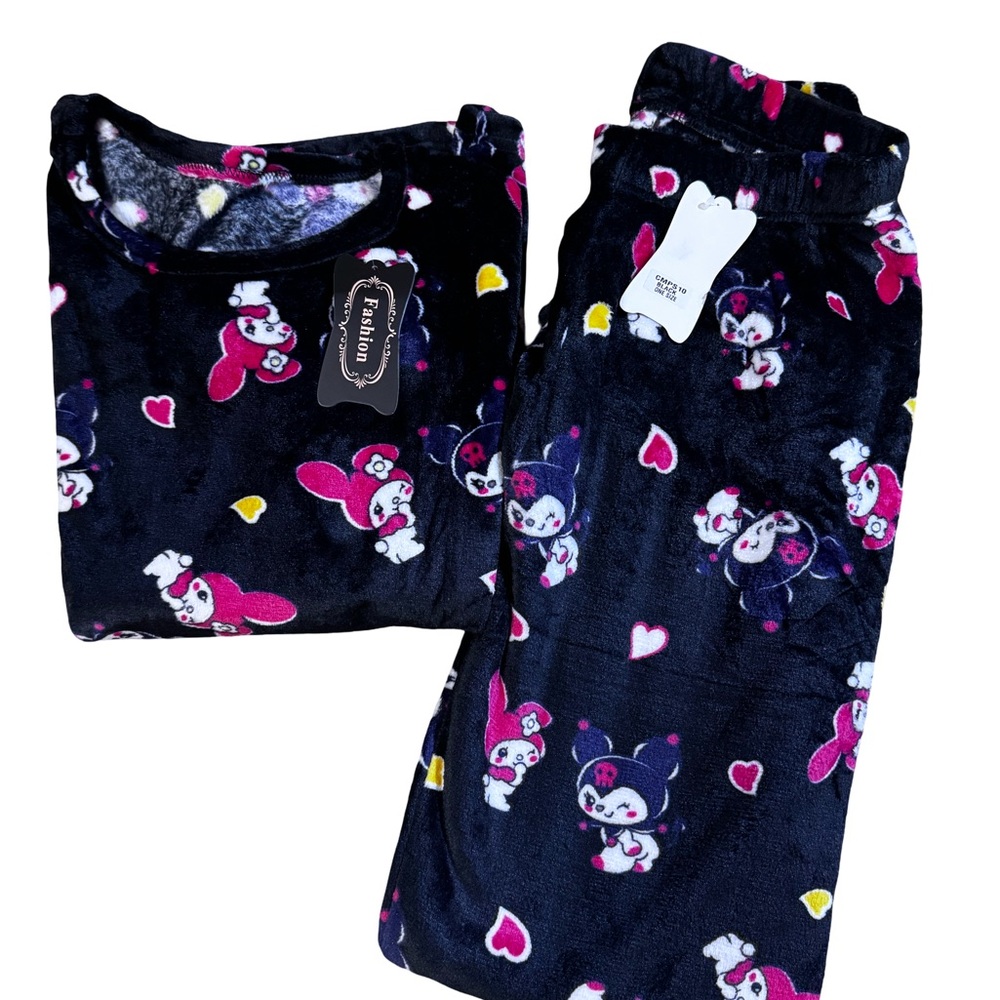 & Other Stories Black Pajamas with Pink and White Cartoon Print